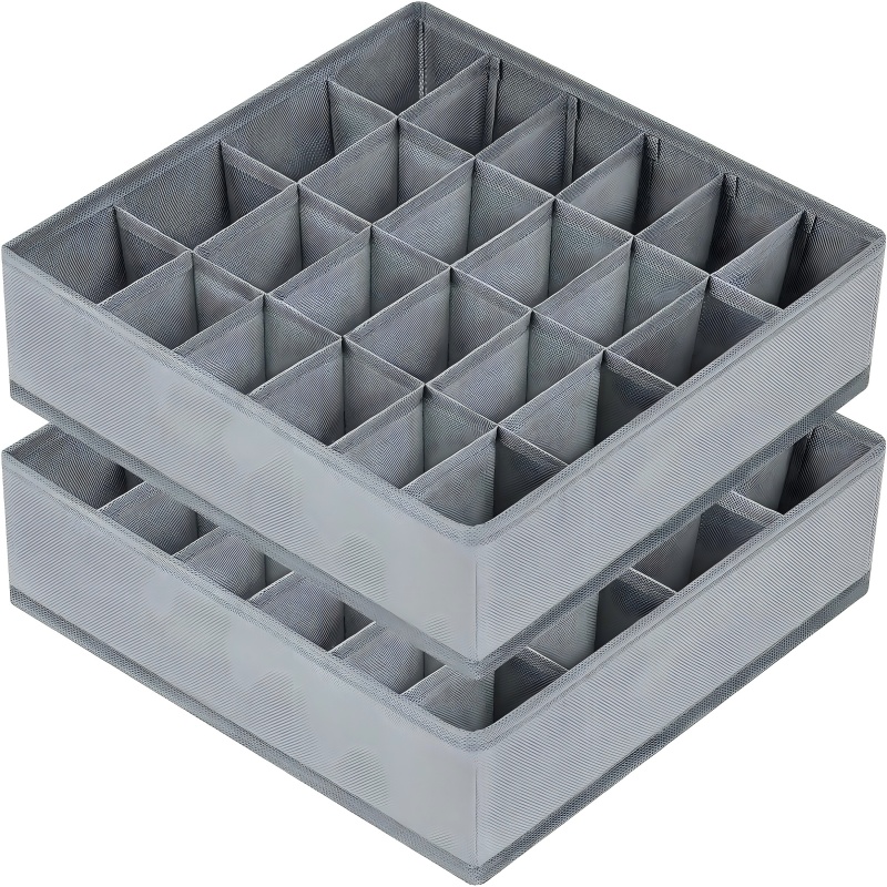 Sock Organizer Tray - 24グリッド折りたたみ式収納オーガナイザーボックス、布製靴下下着仕分けコンテナ、クローゼット引き出し家庭整理用