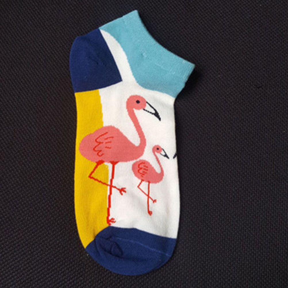 Invisibility Sock Loafer - 5足組 レディース コットン ショートソックス つま先が見えない フラミンゴ柄