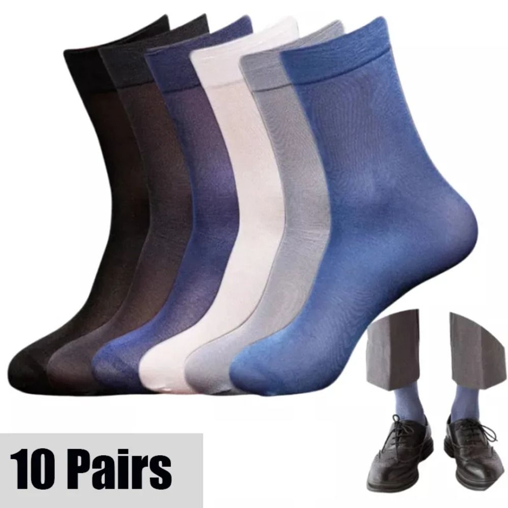 Silk Sock Bamboo - 10足組カジュアル通気性メンズアイスシルクソックス、柔らかく伸縮性のある無地ビジネスソックス、超薄型ソックス