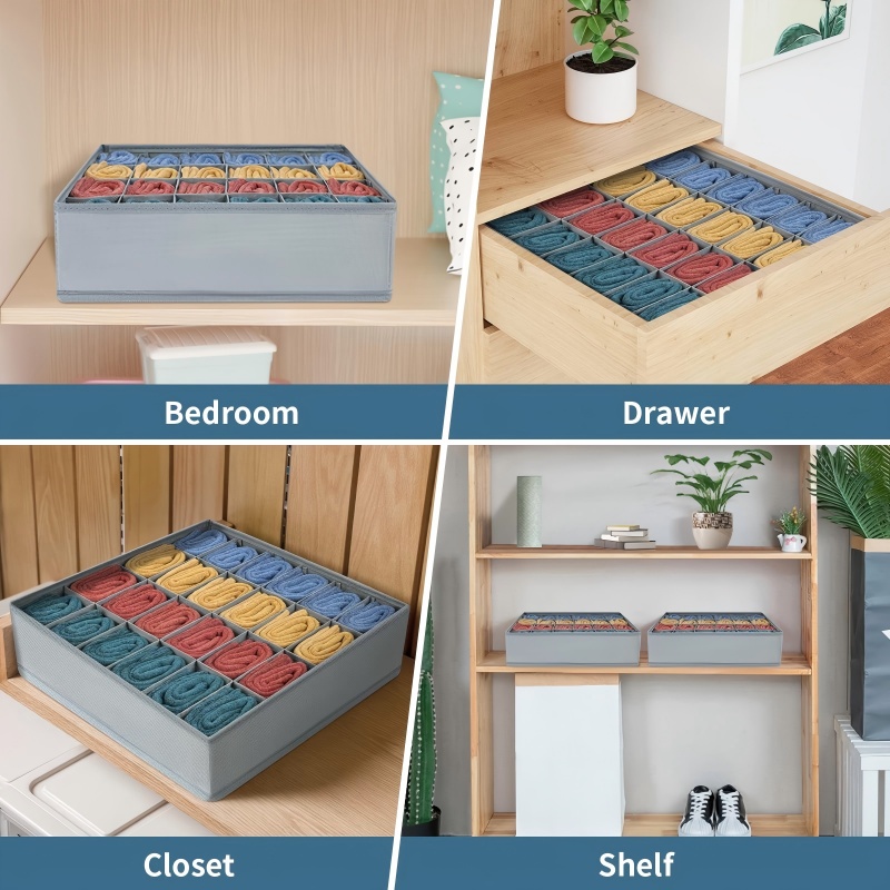 24グリッド折りたたみ式収納オーガナイザーボックス、布製靴下 - Sock Organizer Tray のレビューと価格