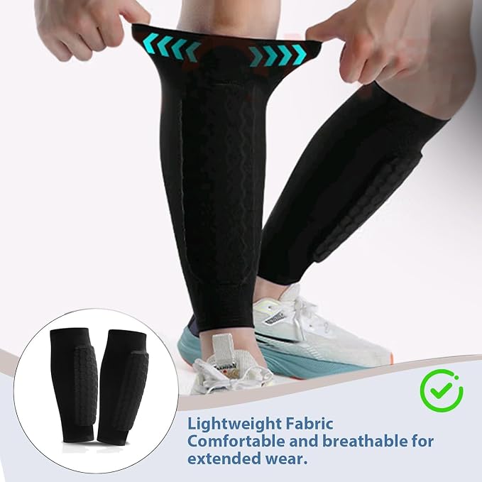 サッカー用シンガード1組、ハニカムパッド付き軽量シンガード、 - Compression Sleeve Calf のレビューと価格