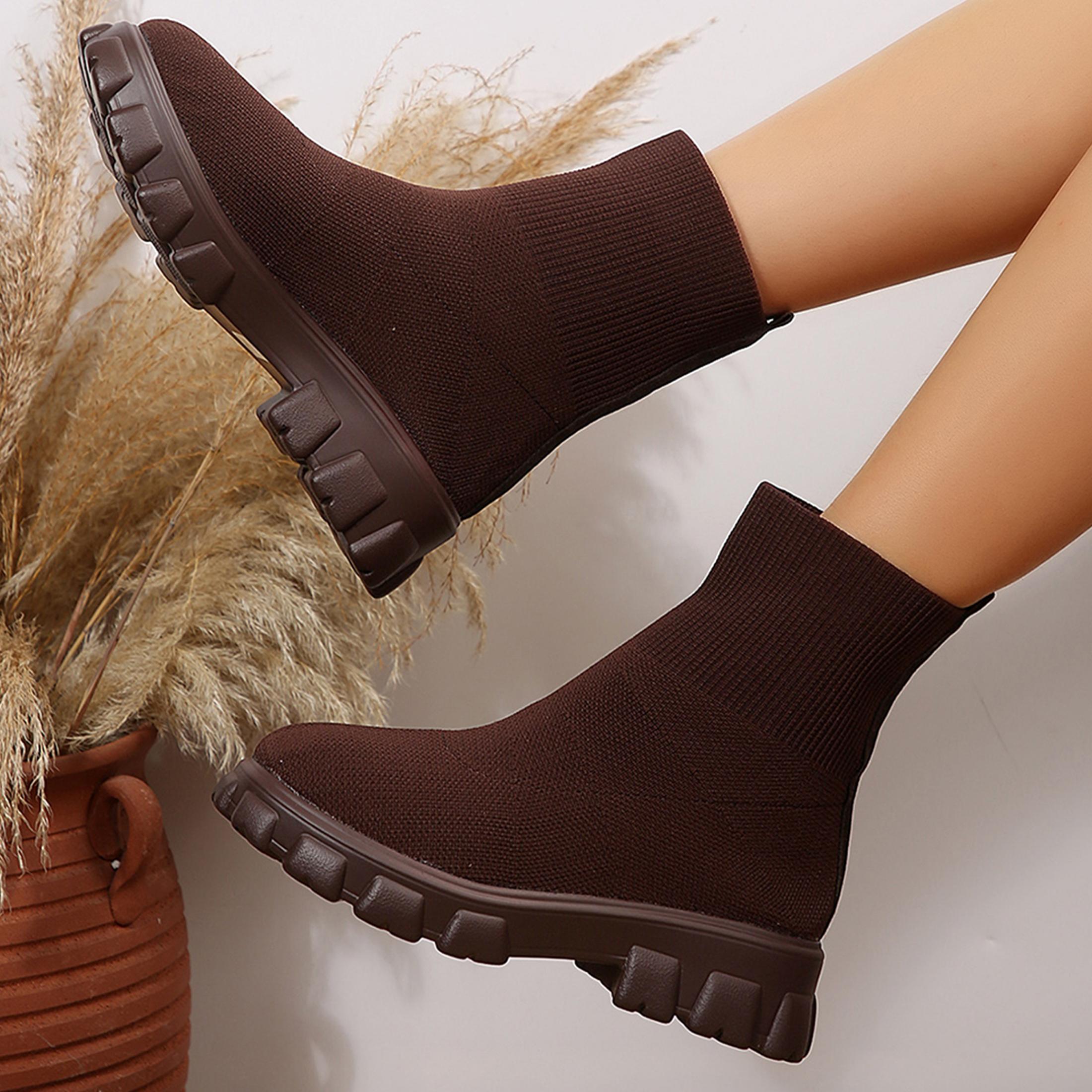 女性用アンクルブーツ、快適なラウンドトゥ、スリップオン、スト - No Show Sock Women のレビューと価格