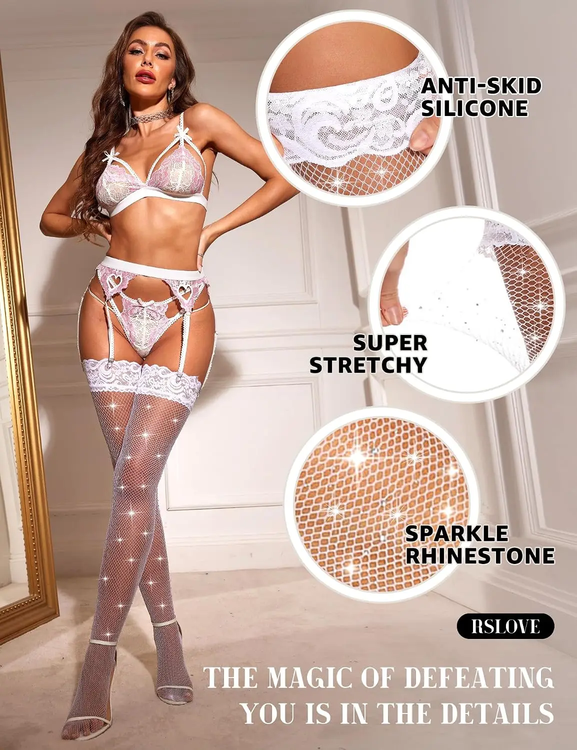 女性用セクシー太もも丈ストッキング キラキララインストーンフ - Fishnet Stocking Women のレビューと価格
