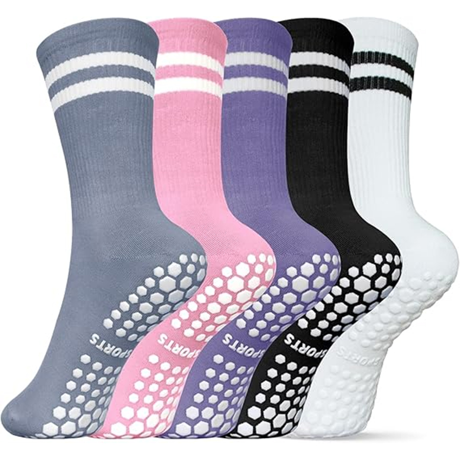 ミッドレングスの女性用滑り止めソックス、ダブルストライプのプ - Grip Sock Yoga のレビューと価格