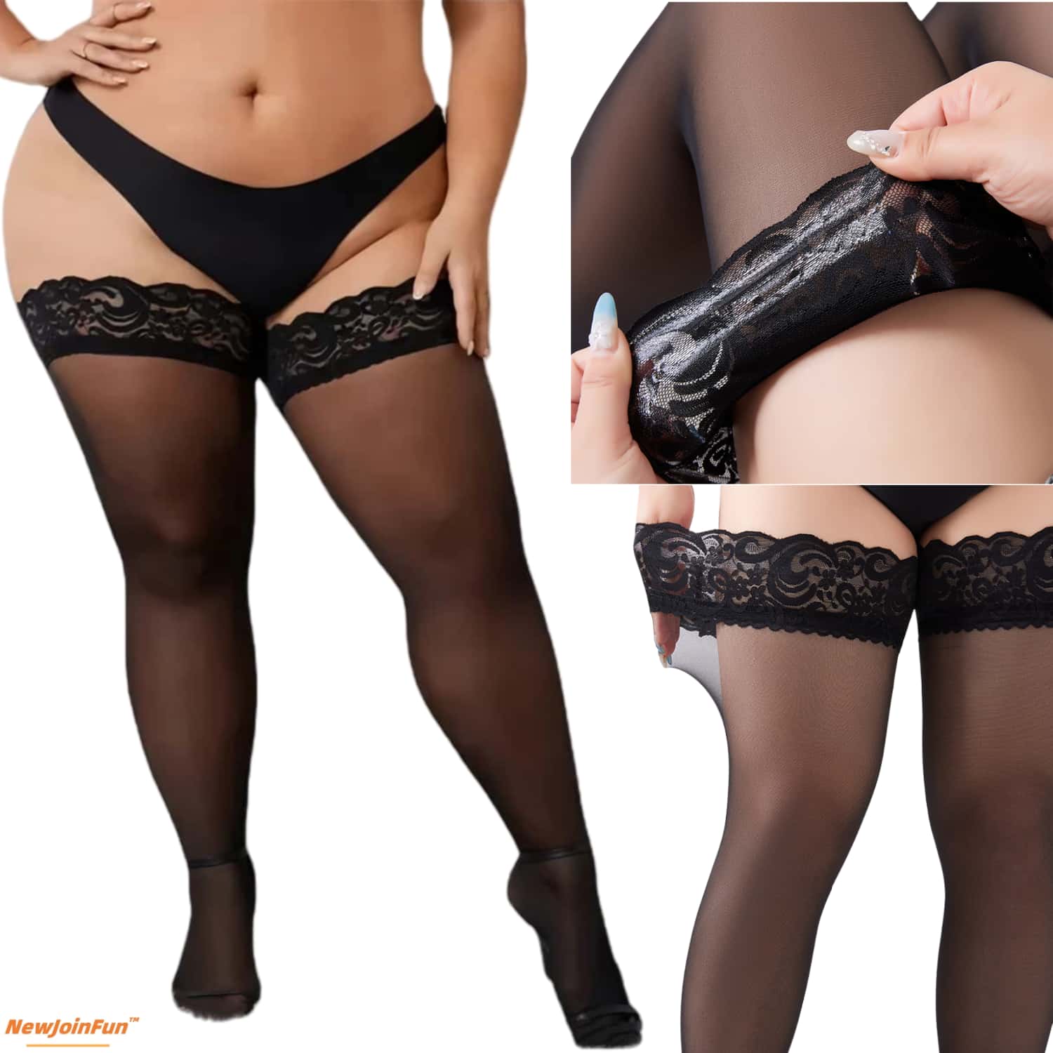 5足組 プラスサイズ レーストップ サイハイストッキング レ - Thigh High Sock Stay Up のレビューと価格